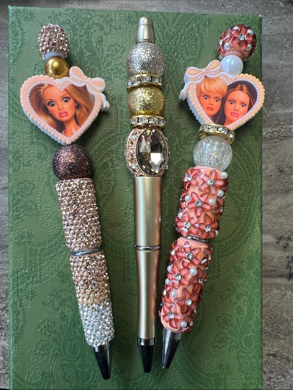 3x Bling Ballpoint Pen - Gold Decorative pens novelty heart girls funny